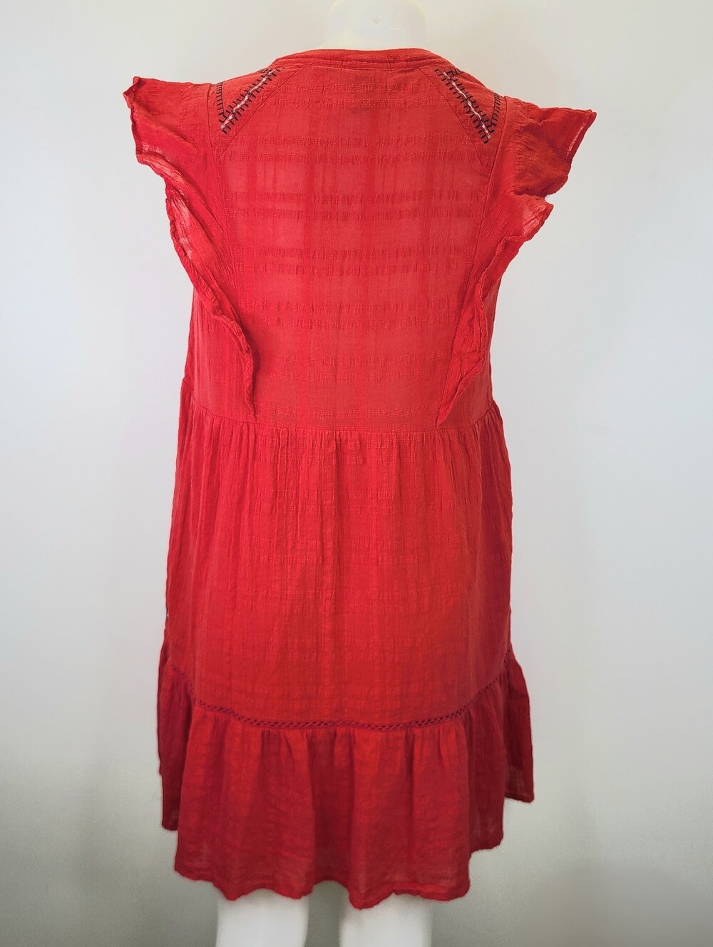 Knox Rose Red Embroidered V-Neck Flutter Ruffle Sleeve Dress 100% Cotton Medium - Picture 11 of 15